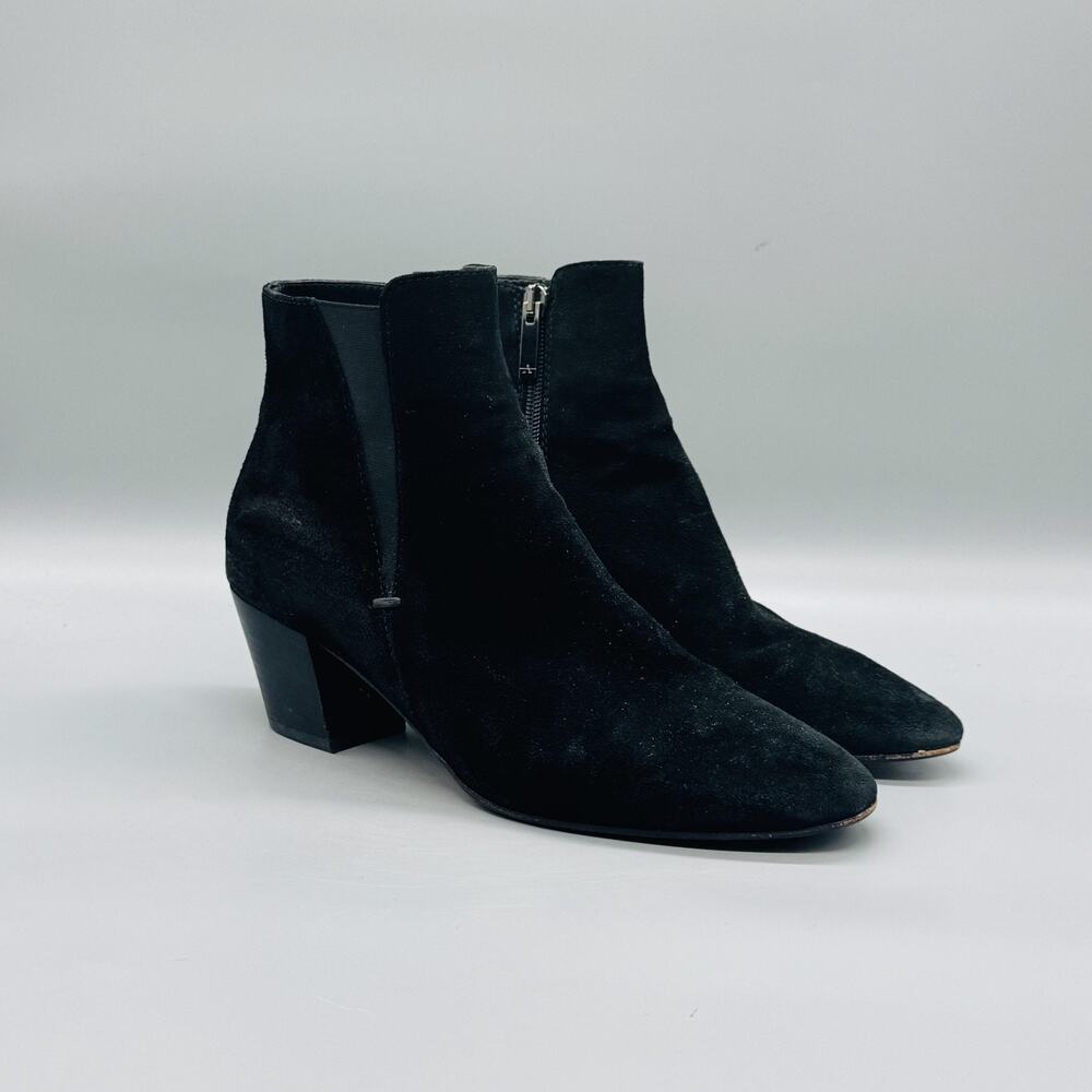 Aquatalia Boots Womens 9.5 Black Suede Waterproof Ankle Booties Block Heel Zip - Picture 2 of 10